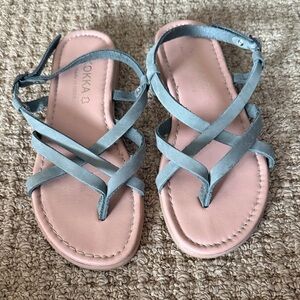 Nude footbed sandals with Green strap